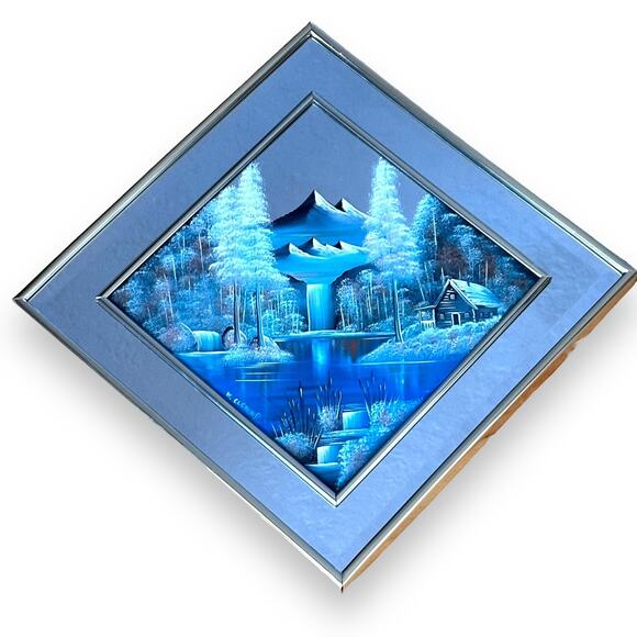 Rare "Winter Scene Lake Cabin" Original Painted on Mirror-Clemons-Pastels - Picture 2 of 16